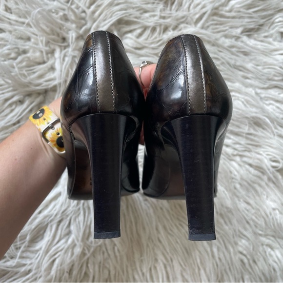 Donald J Pliner Croc Embossed Patent Leather Peep Toe Curved Heel Pumps Size 7 - Picture 5 of 10